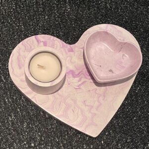 Ensemble 3 pièces plateau coeur ,vide poche coeur et bougeoir